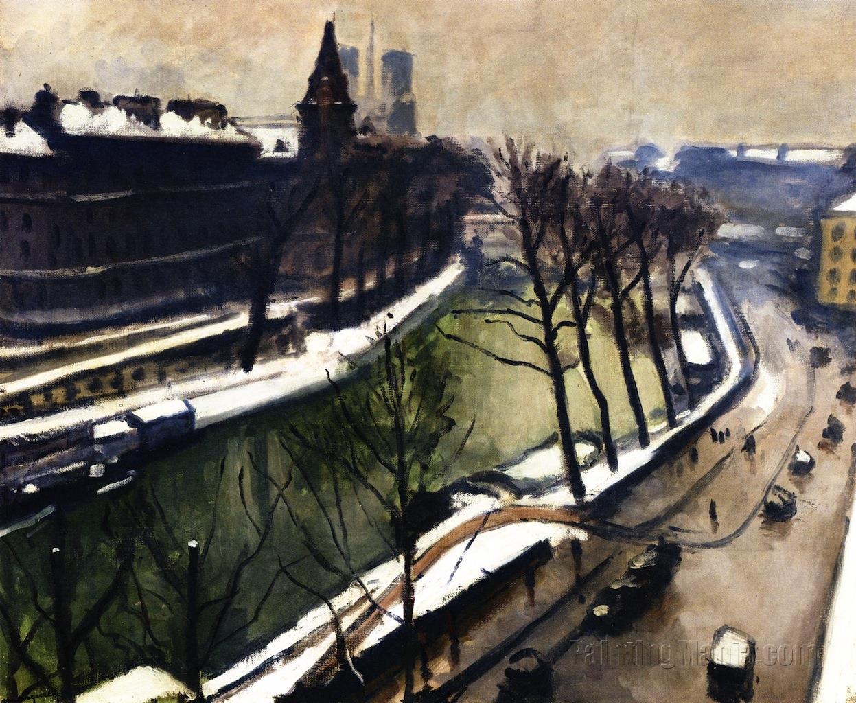 Paris, Quay des Grands-Augustins in the Snow