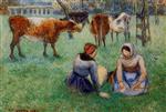 Seated Peasants Watching Cows