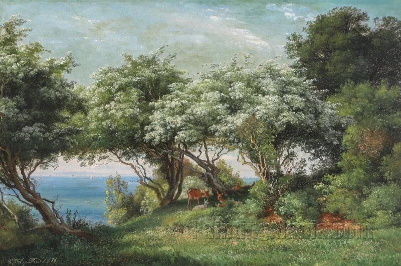 Clearing between Trees in Dyrehaven, View of Oresund