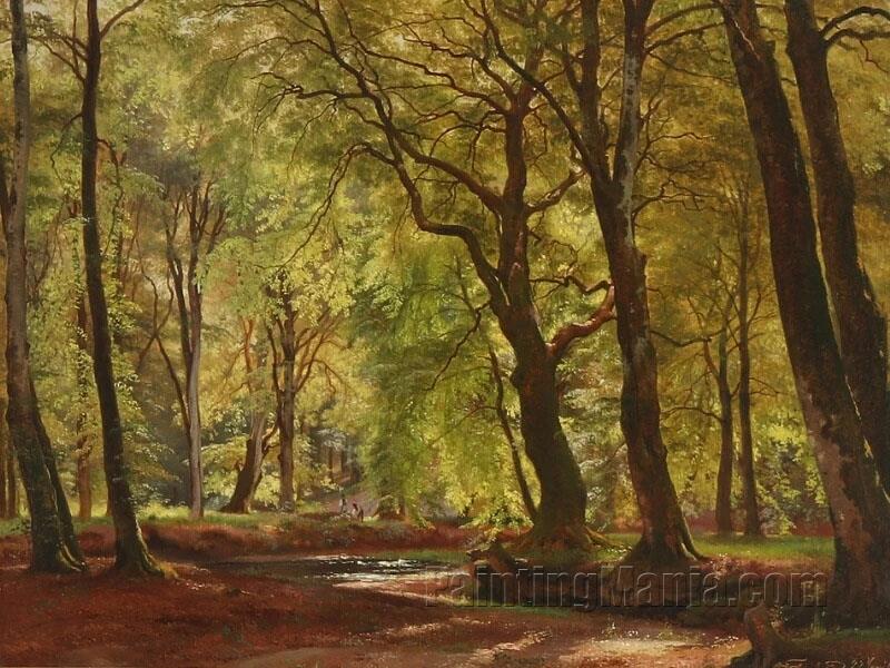 A Spring Forest with Persons Under the Threes