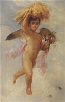 Flying Angel Holding Sheaves and Flowers