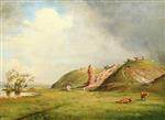 Hilly Landscape from Hald Ege with Cows by Ruins