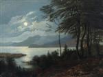 A Landscape with a View Over a Mountain Lake at Night