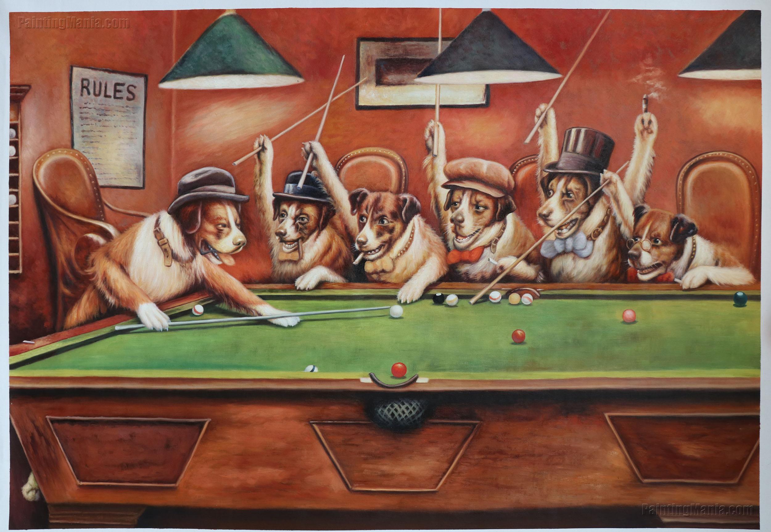 Dogs playing pool store painting