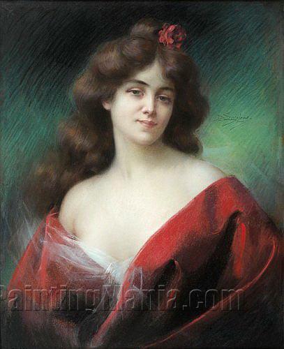 Portrait de femme a la robe rouge