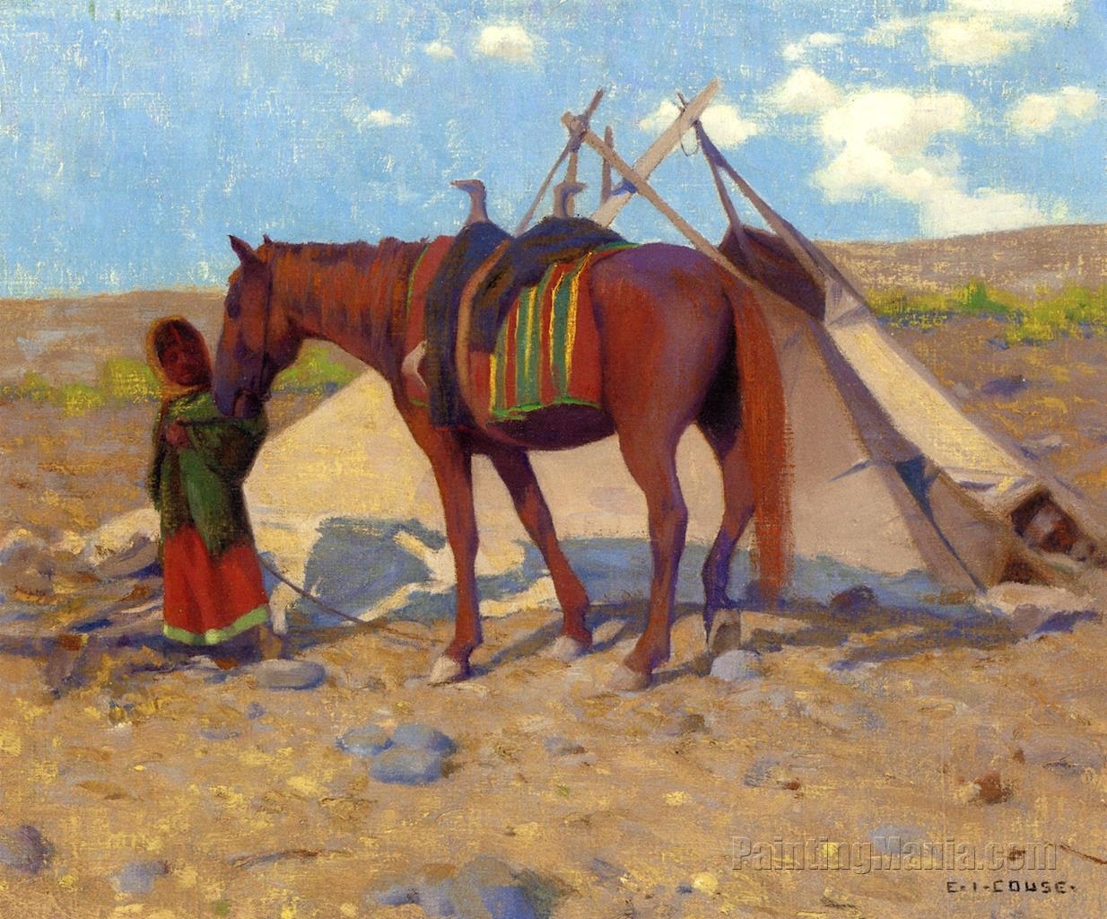 Umatilla Wickiup with Waiting Pony