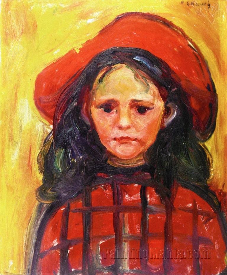 Girl with Red Checkered Dress and Red Hat