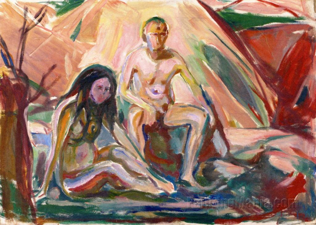 Naked Man and Woman Seated