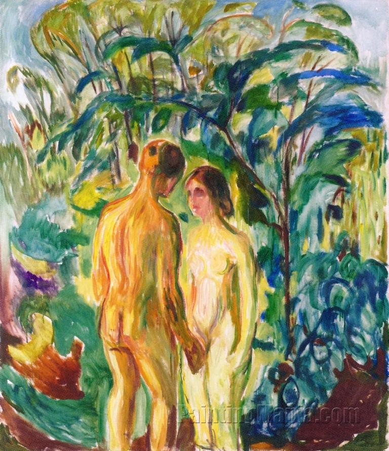 Naked man and Woman in the Woods