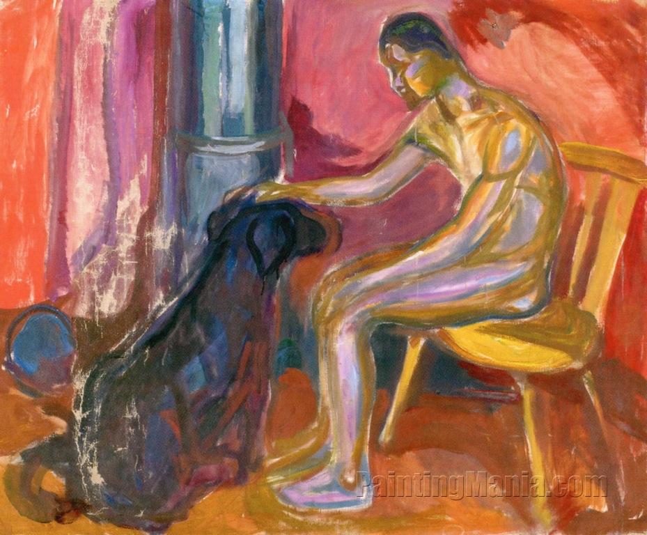 Seated Naked Man with Dog