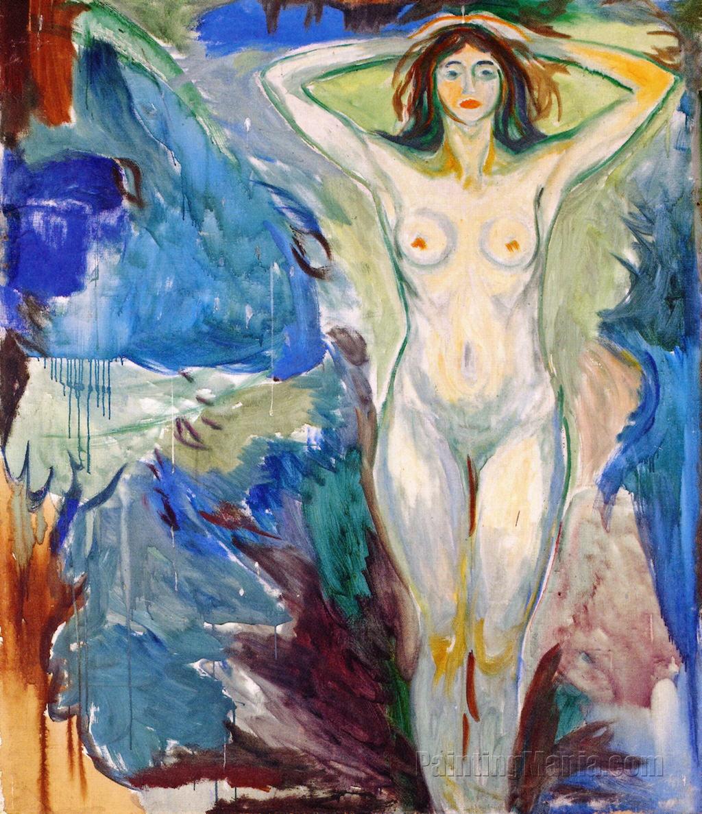 Standing Nude against Blue Background