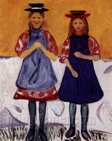 Two Girls with Blue Aprons