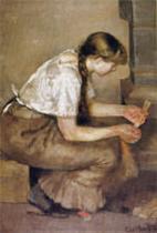 Girl Kindling a Stove