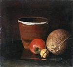 Still Life with Jar. Apple. Walnut and Coconut