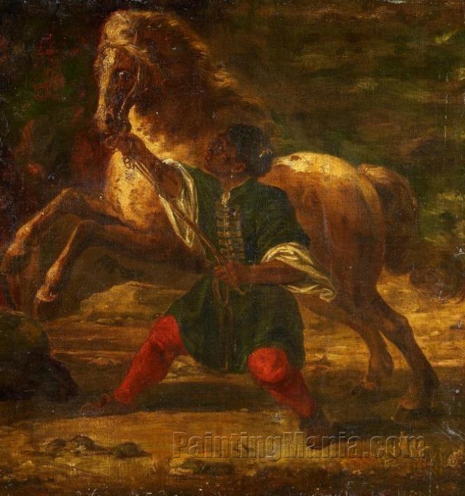 The Horse Tamer. Coloured man with rearing stallion