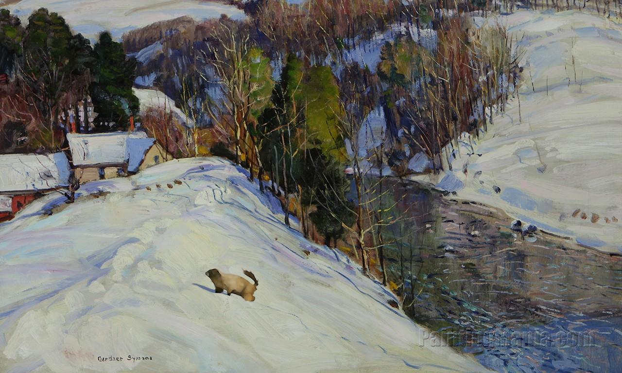 Winter Landscape - Sunlit Hill with added Groundhog