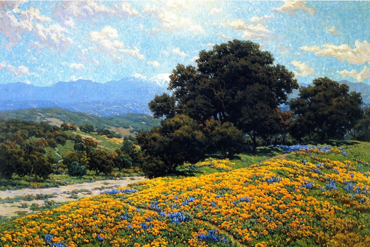 Poppy Field with Oaks and Lupines