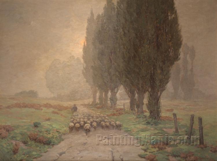 Shepherd with his Flock in an Atmospheric Landscape