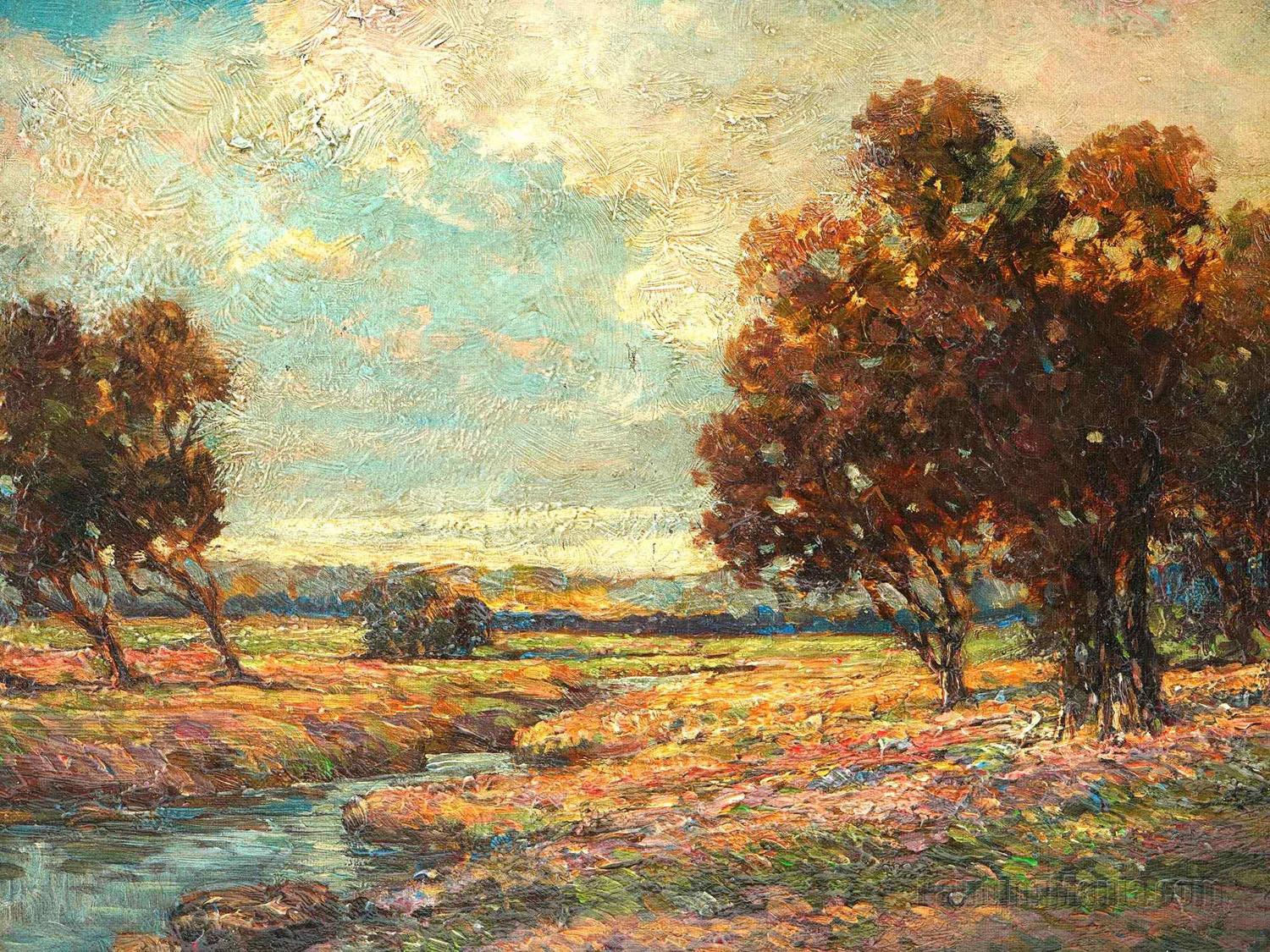 Summer Landscape with Blooming Fields and Trees