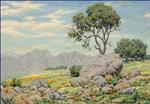 California Landscape with Oak Trees, Poppies and Rocks