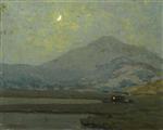 Mount Tamalpais in Moonlight with a Moored Vessel in the Marshes Below