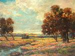 Summer Landscape with Blooming Fields and Trees