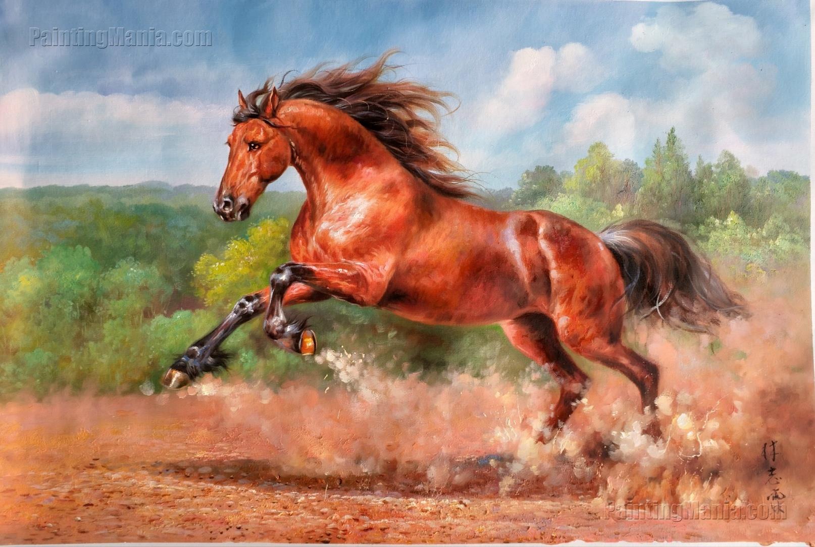 Running Red Horse Horses - Animals Paintings
