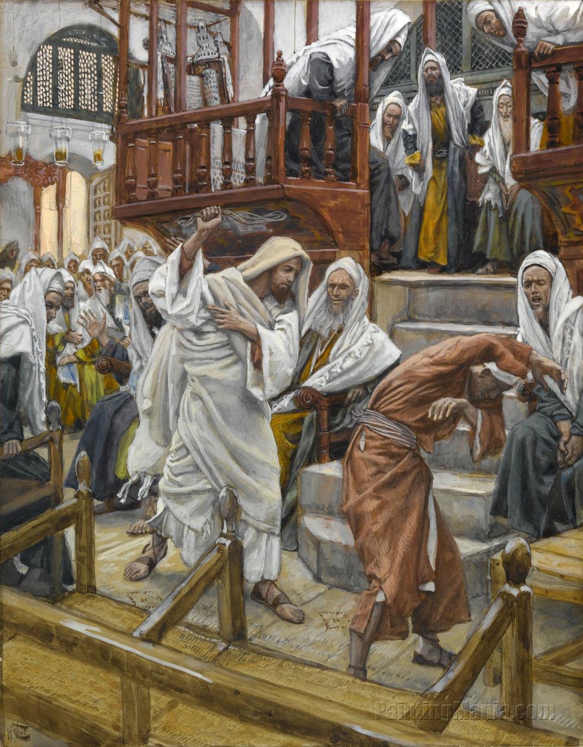 Jesus Chases a Possessed Man from the Synagogue James Tissot