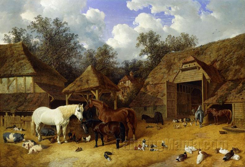 The Artist's Farmyard at Meopham, Kent, with Horses, Shetland Ponies, Pigs, Ducks, Pigeons