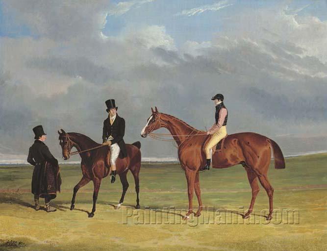 The Colonel with William Scott up and John Scott on a dark bay hack, with groom, Doncaster