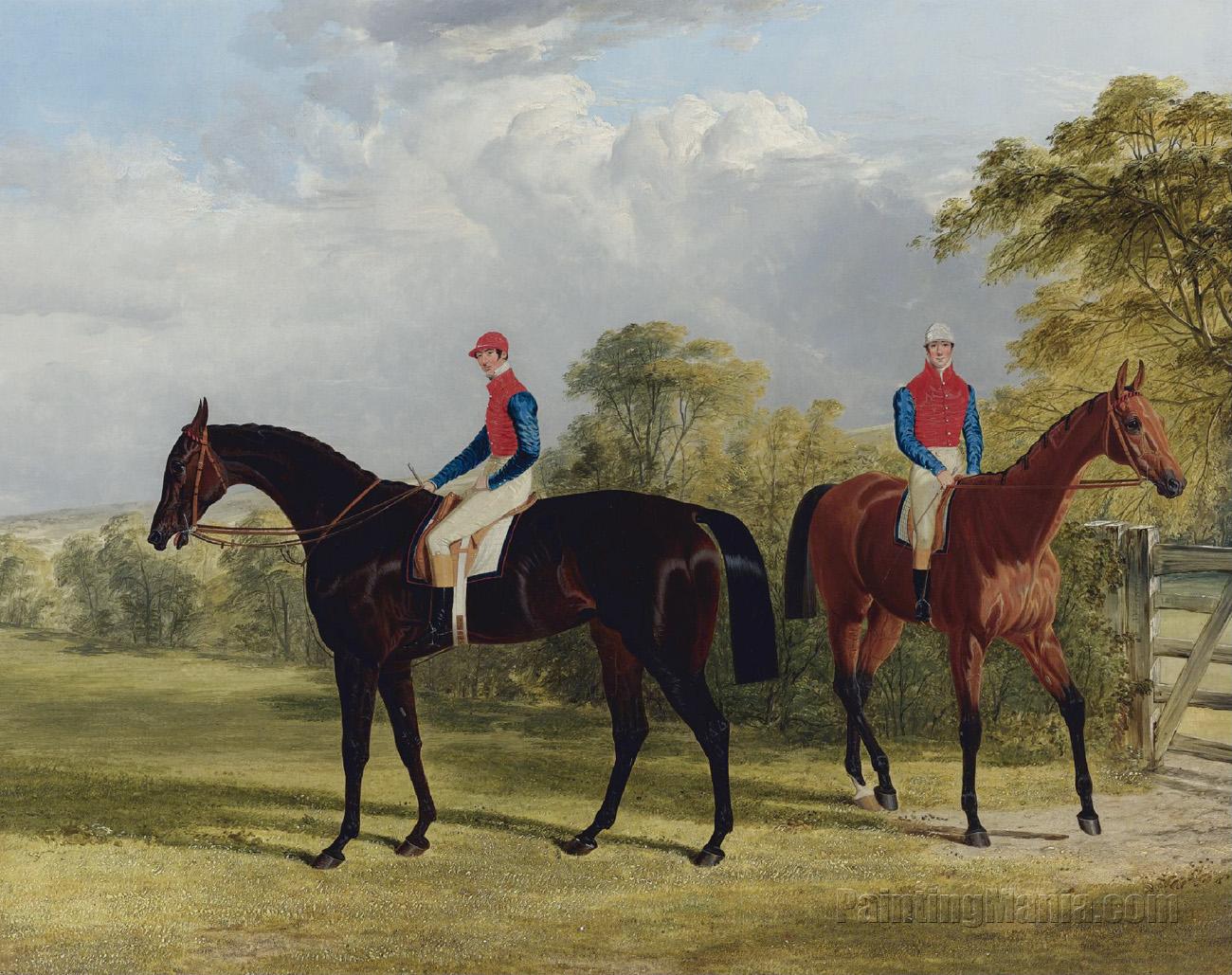 The Earl of Chesterfield's Industry with W Scott up and Caroline Elvina with J Holmes up in a Paddoc