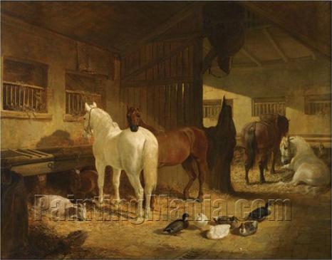 Four Horses in a Barn