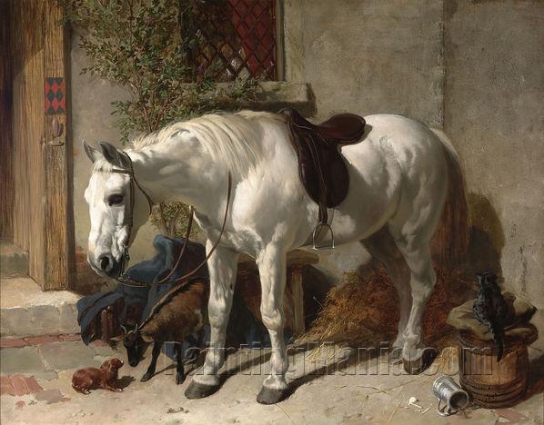 Grey Horse with a Goat, Toy Spaniel