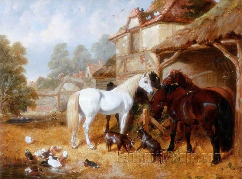 Horses in a Farmyard