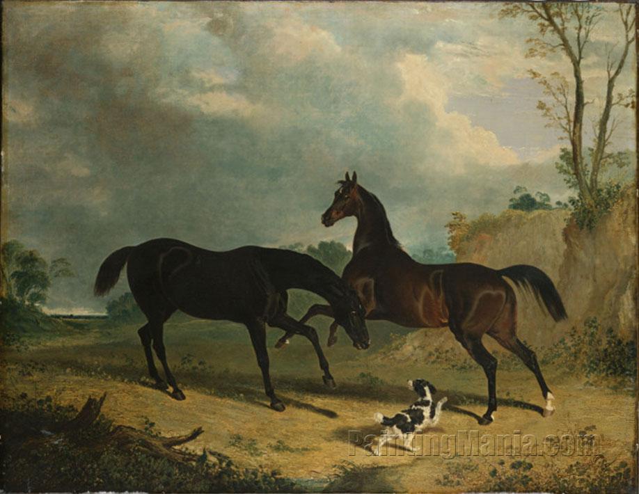 Hunters and a Spaniel in a Wooded Landscape