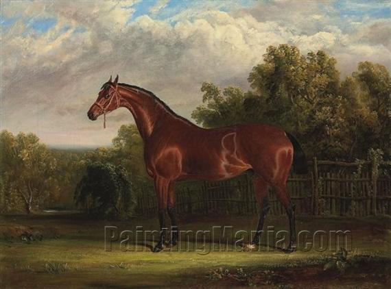 Negotiator, a Bay Racehorse in a Landscape