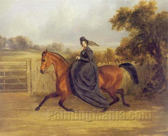 Portrait of Lady Cecilia Rushout on a horse near Sezincote