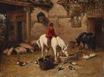 Farmyard with Horse Rider