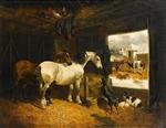 Farmyard Scene with Horses. Goats and Cattle