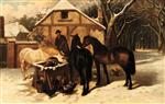 Horses at a Village Watering Trough, Winter