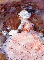 Girl in a Pink Dress Reading (Lady in a Pink Dress)