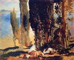 Under the Cypress Trees at Corfu (Two Girls Resting Under Cypress Trees. Corfu)