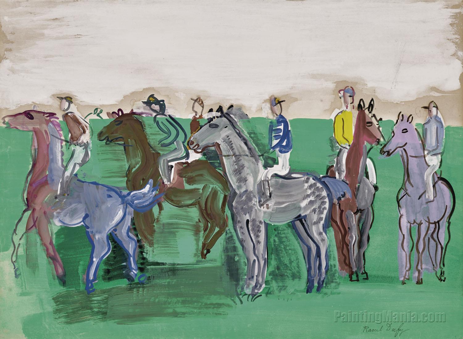 Jockeys and Horses before the Start