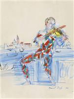 Harlequin in Venice Playing the Violin