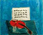 Red Violin on a Blue Background