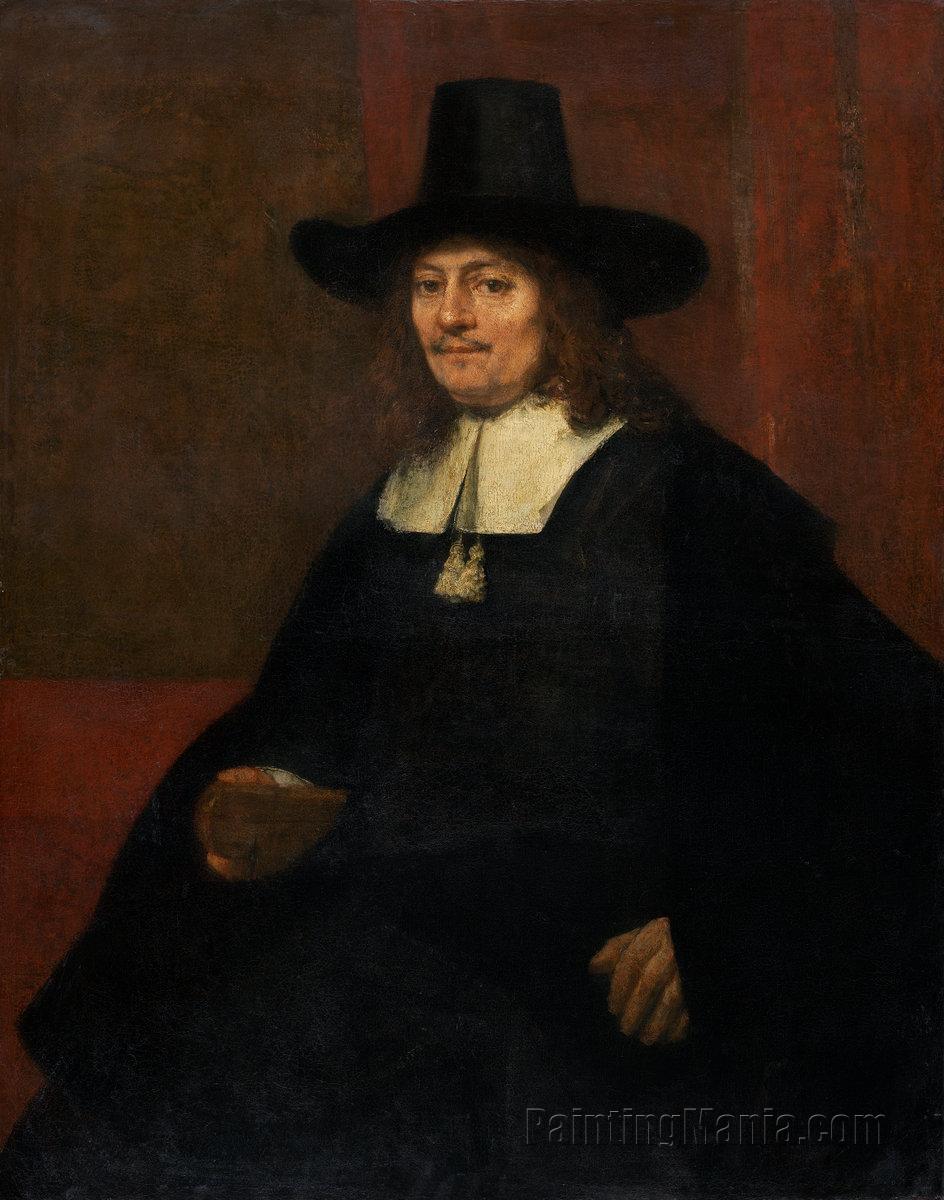 Portrait of a Man in a Tall Hat - Rembrandt van Rijn Paintings