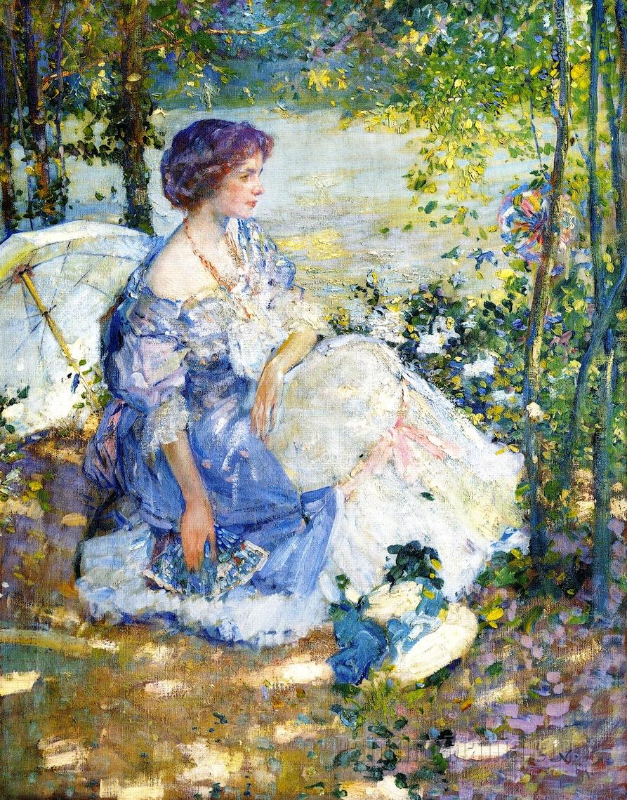 油絵 Richard Edward Miller_ 庭園にて にぎにぎし ma1635 売買されたオークション情報 落札价格 【au  payマーケット】の商品情報をアーカイブ公開