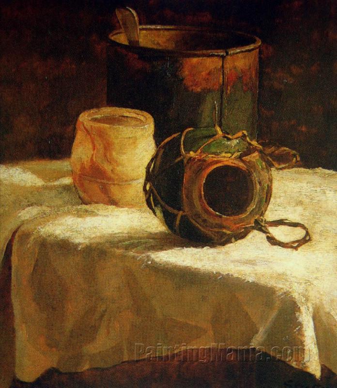 Still Life, Paint Can and Jars on a Table