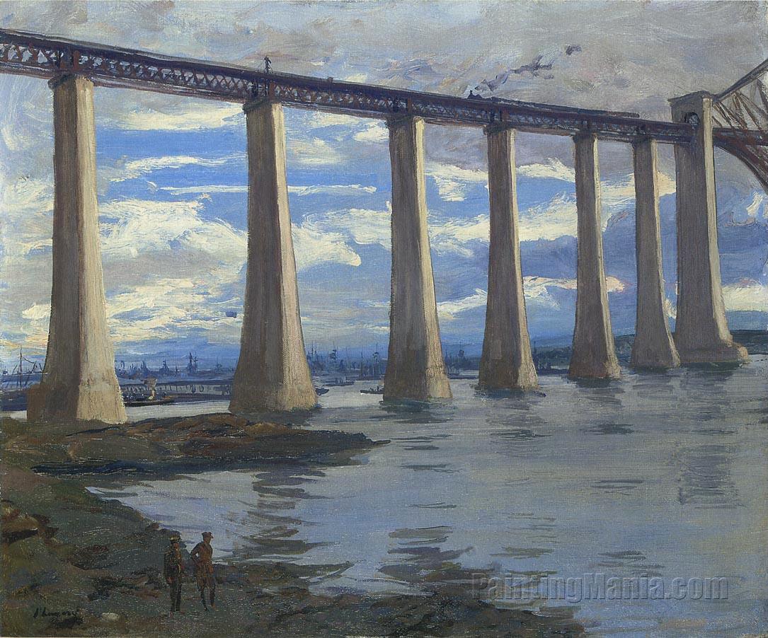 The Piers Forth bridge, kite balloon and grand fleet in distance