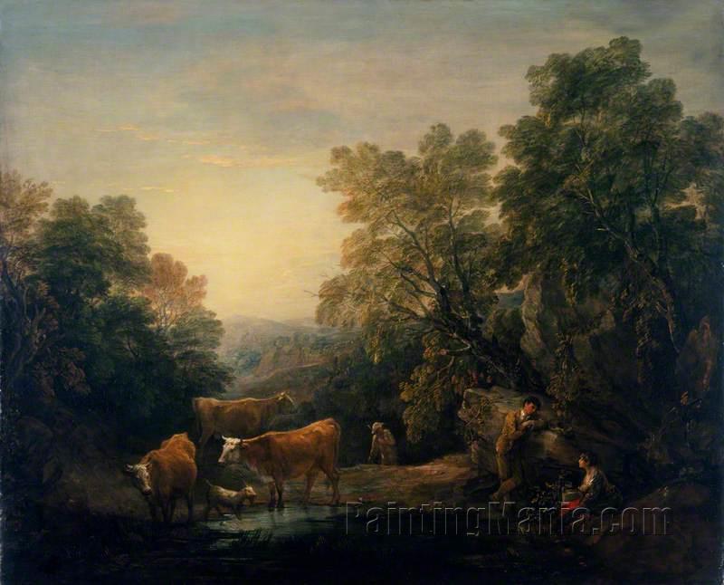 Rocky Wooded Landscape with Rustic Lovers